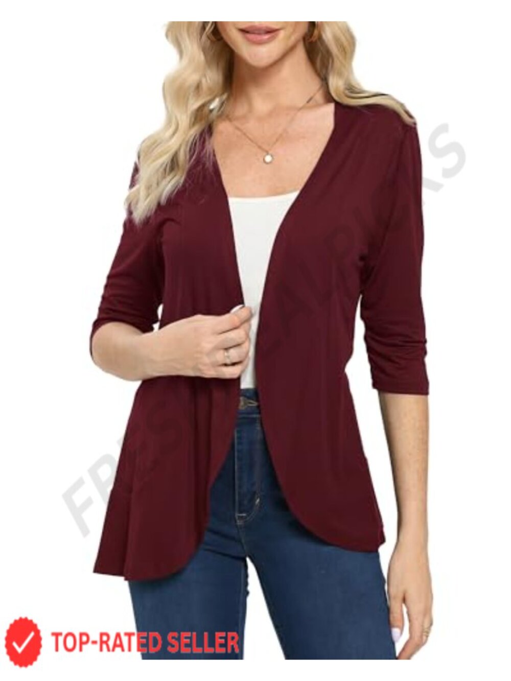 Women's 3/4 Sleeve Open Front Lightweight Cardigan Sweater